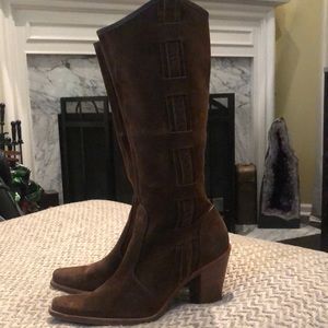 Via Spiga Dark Brown Suede Mid-Calf Heeled Boots